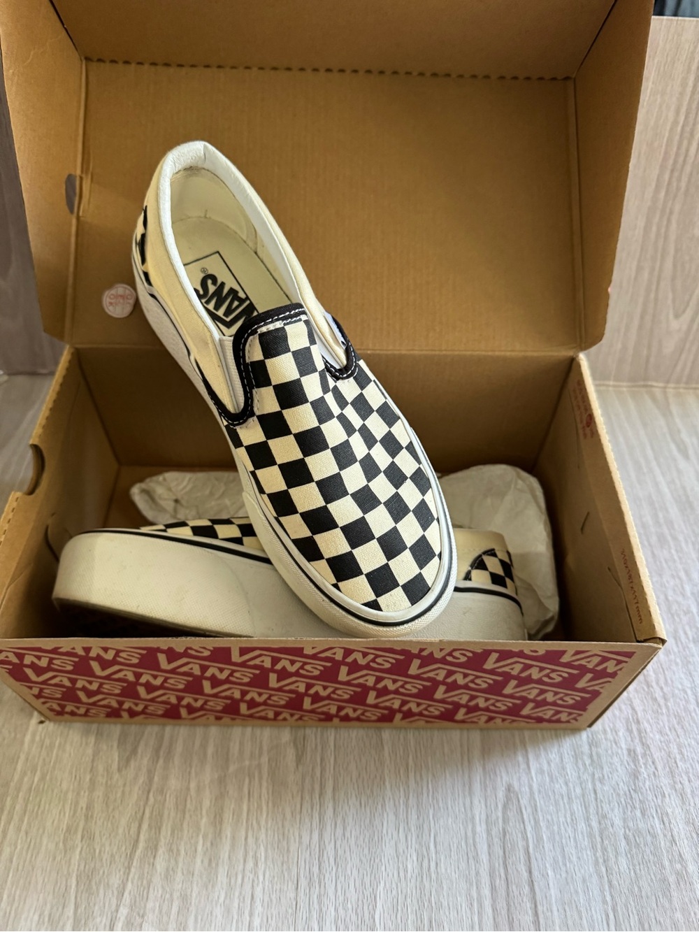 Vans Slip-On Checkerboard Canvas Sneakers - Black & White - Picture 2 of 3